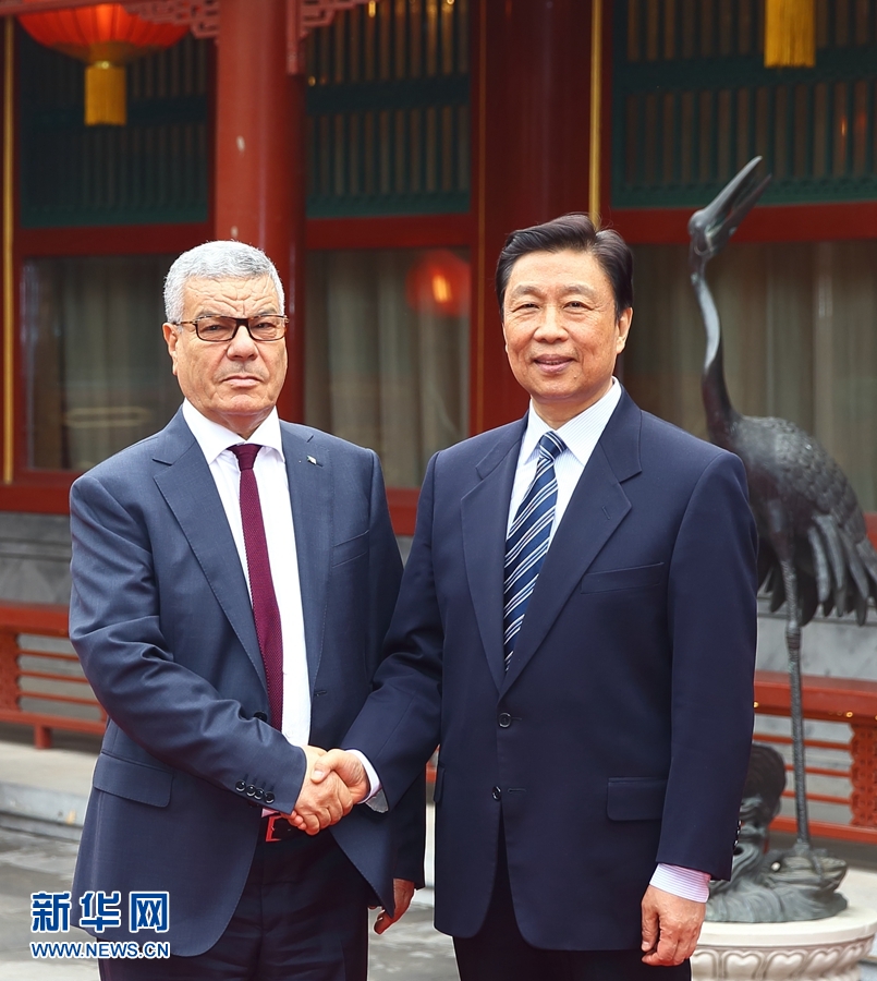 4月6日，國家副主席李源潮在北京會(huì)見由總書記薩伊達(dá)尼率領(lǐng)的阿爾及利亞民族解放陣線黨代表團(tuán)。 新華社記者 丁海濤 攝