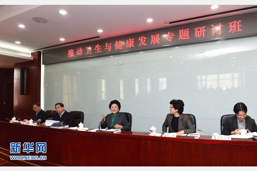 11月14日，中央組織部、國家衛(wèi)生計(jì)生委、國家行政學(xué)院聯(lián)合舉辦的省部級干部“推動(dòng)衛(wèi)生與健康發(fā)展”專題研討班在北京舉行。中共中央政治局委員、國務(wù)院副總理劉延?xùn)|出席開班式并講話。新華社記者 饒愛民 攝