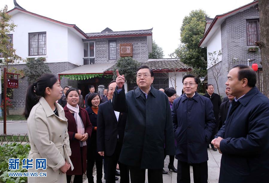 這是11月22日，張德江來到成都郫縣青杠樹村，了解村民委員會工作情況。 新華社記者 劉衛(wèi)兵 攝 