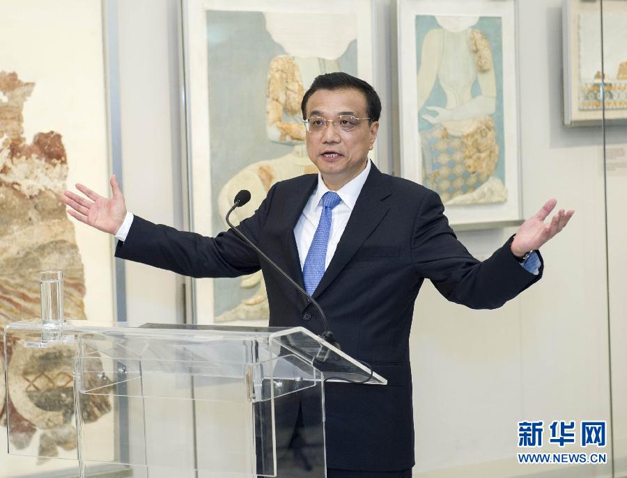 6月21日，國(guó)務(wù)院總理李克強(qiáng)與希臘總理薩馬拉斯共同出席希臘伊拉克利翁博物館新館開(kāi)館儀式并發(fā)表講話。 新華社記者 王曄 攝