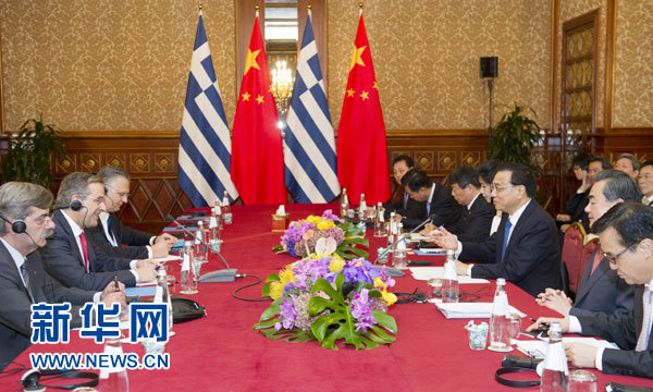 10月16日，中國國務院總理李克強在意大利米蘭會見希臘總理薩馬拉斯。 新華社記者 謝環(huán)馳 攝