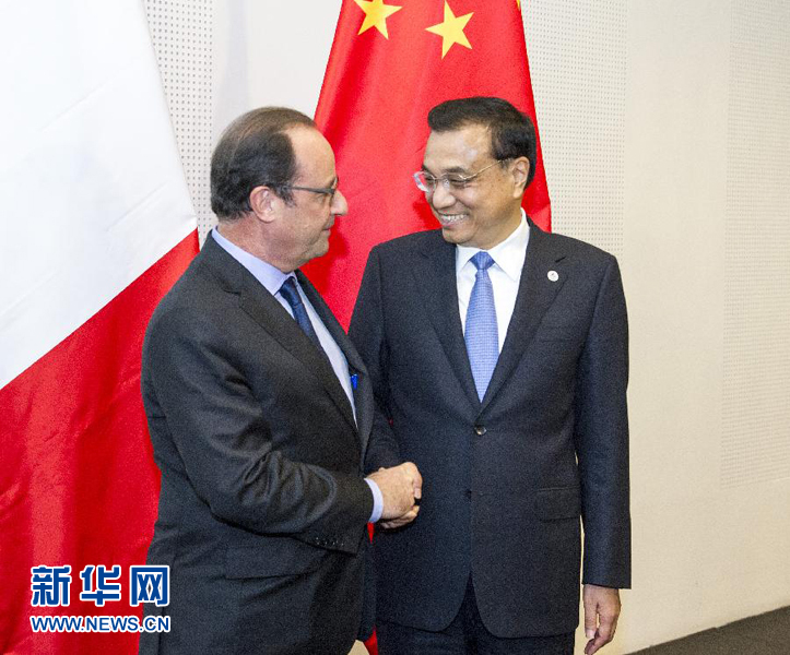 10月16日，中國國務(wù)院總理李克強在米蘭會見法國總統(tǒng)奧朗德。新華社記者 王曄 攝 