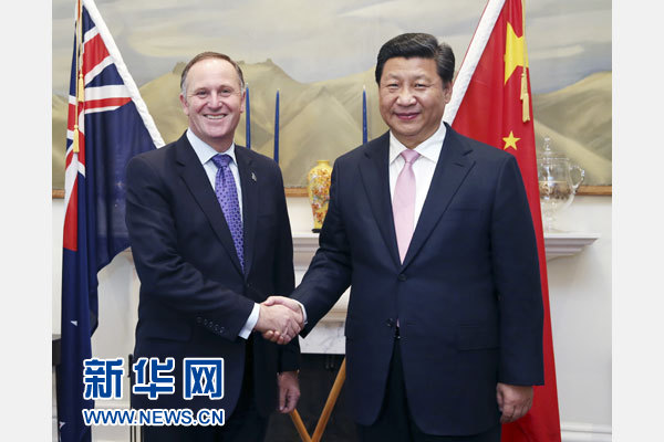11月20日，國家主席習近平在惠靈頓同新西蘭總理約翰·基舉行會談。 新華社記者 姚大偉 攝