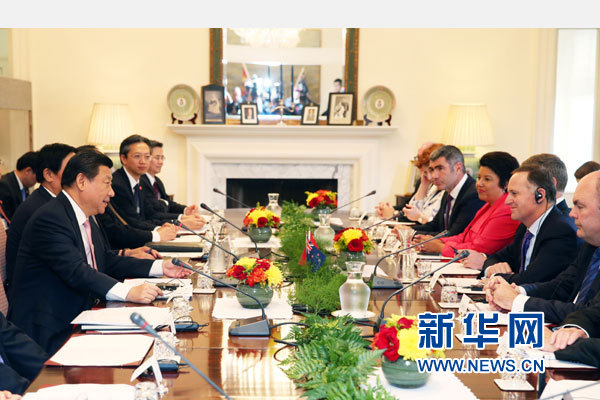 11月20日，中國國家主席習近平在惠靈頓同新西蘭總理約翰·基舉行會談。 新華社記者 馬占成 攝