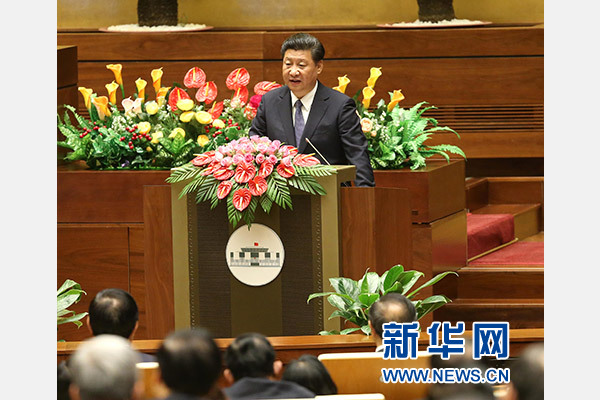 11月6日，中共中央總書記、國家主席習近平在越南國會發(fā)表題為《共同譜寫中越友好新篇章》的重要演講。 新華社記者 龐興雷 攝