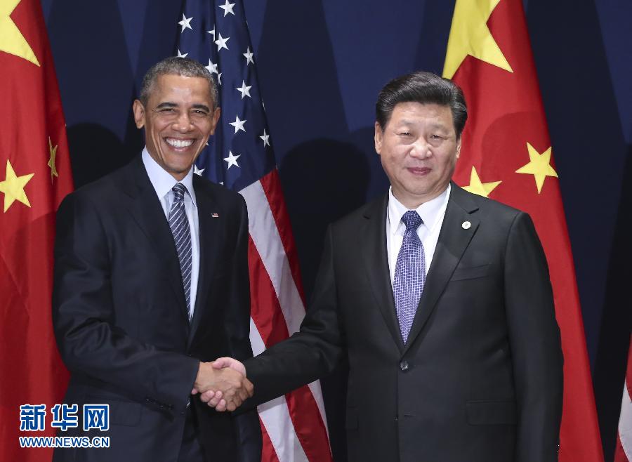 11月30日，中國國家主席習近平在巴黎會見美國總統(tǒng)奧巴馬。新華社記者蘭紅光攝