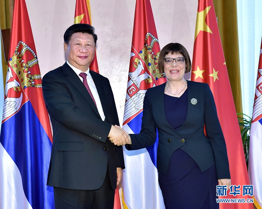 6月18日，國家主席習(xí)近平在貝爾格萊德會(huì)見塞爾維亞國民議會(huì)議長戈伊科維奇。 新華社記者李濤攝