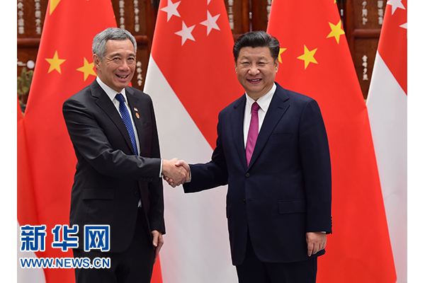 9月2日，國家主席習(xí)近平在杭州會見新加坡總理李顯龍。新華社記者張鐸攝