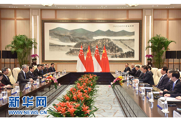 9月2日，國家主席習(xí)近平在杭州會見新加坡總理李顯龍。新華社記者張鐸攝