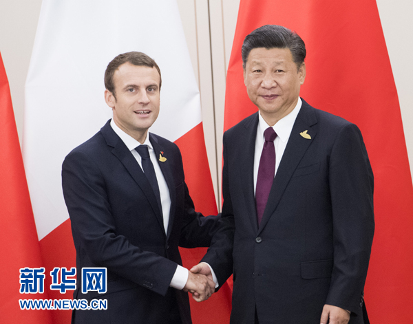 7月8日，國(guó)家主席習(xí)近平在漢堡會(huì)見(jiàn)法國(guó)總統(tǒng)馬克龍。新華社記者 李學(xué)仁 攝